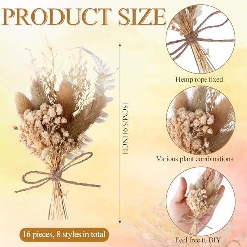 16Pcs Boho Dried Flower Bouquet Mini Decor Set