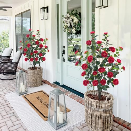 36FT Artificial Camellia Tree with 32 Red Flowers