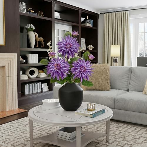 3Pcs Purple Artificial Dahlia Flowers 295 Inch Bouquets
