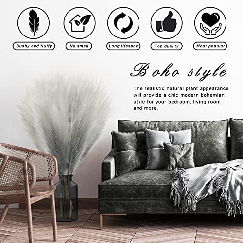 8Pcs 3FT Grey Faux Pampas Grass for Boho Decor