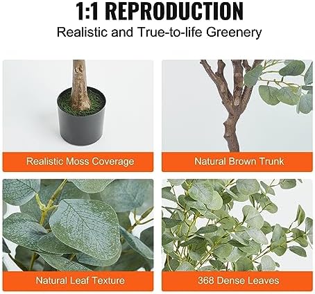VEVOR 6 FT Artificial Eucalyptus Tree with PE Material and Anti-Tip Protection