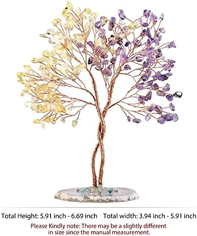 Handmade Citrine Amethyst Crystal Tree with Agate Base for Wealth and Luck