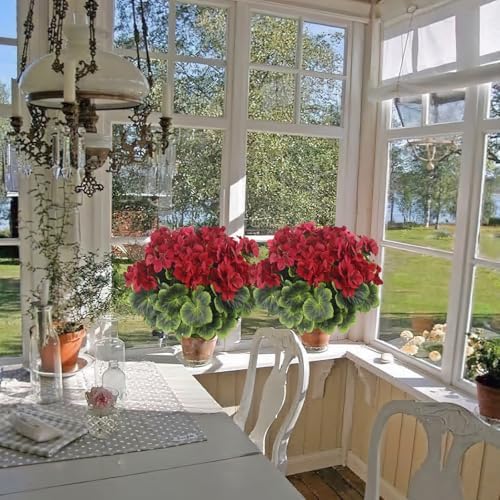 2 Pcs Artificial Geraniums for Outdoor Decor