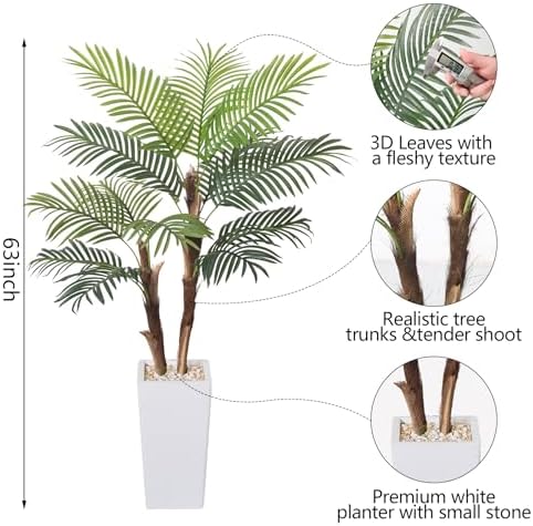 5FT Artificial Palm Tree with Realistic Fiber Trunk and White Planter