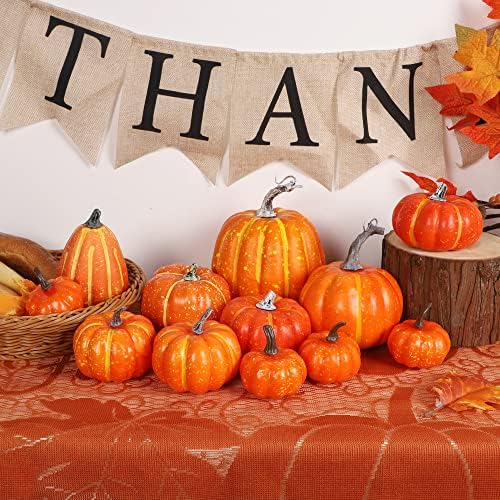 Winemana 12 Pcs Artificial Orange Pumpkins Fall Halloween Decor