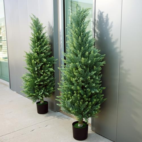 DRAY 2-Pack Faux Cypress Topiary Trees 4ft Tall