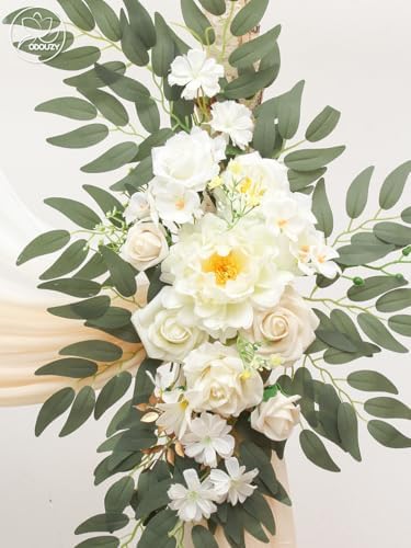 Odouzy Wedding Arch with Artificial Flowers and Drapes Set of 4