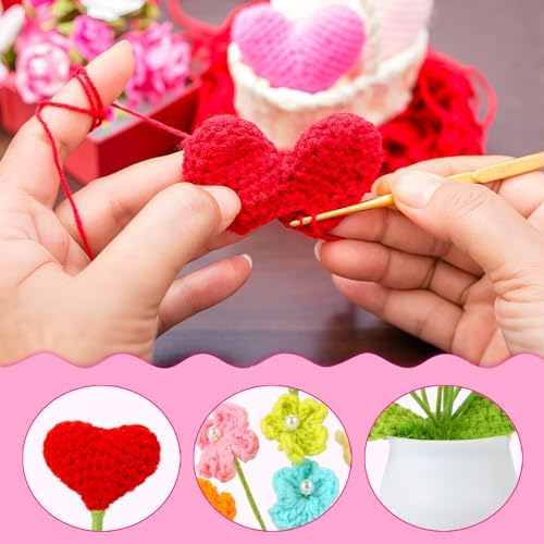 2 Pcs Heart Crochet Flowers Decor Set