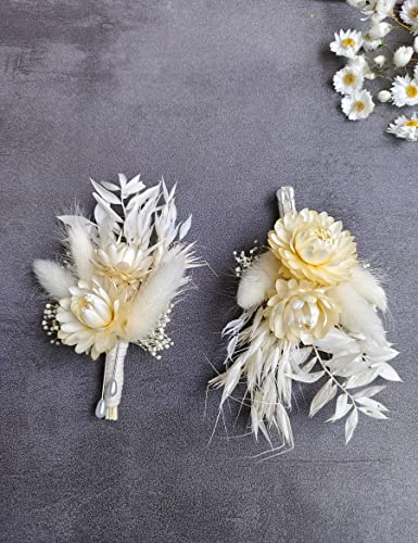 Dried Flowers Boutonniere Wedding 2 Piece Set for Groomsmen
