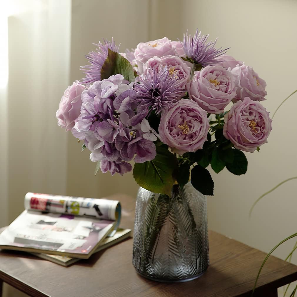 Vivid Pink Roses Peonies Artificial Flowers 4pcs