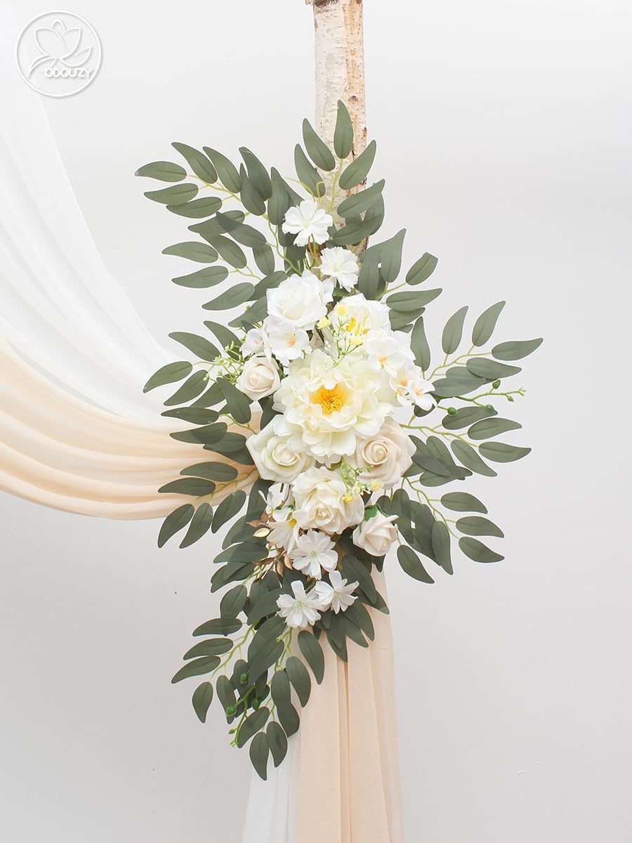 Odouzy Wedding Arch with Artificial Flowers and Drapes Set of 4