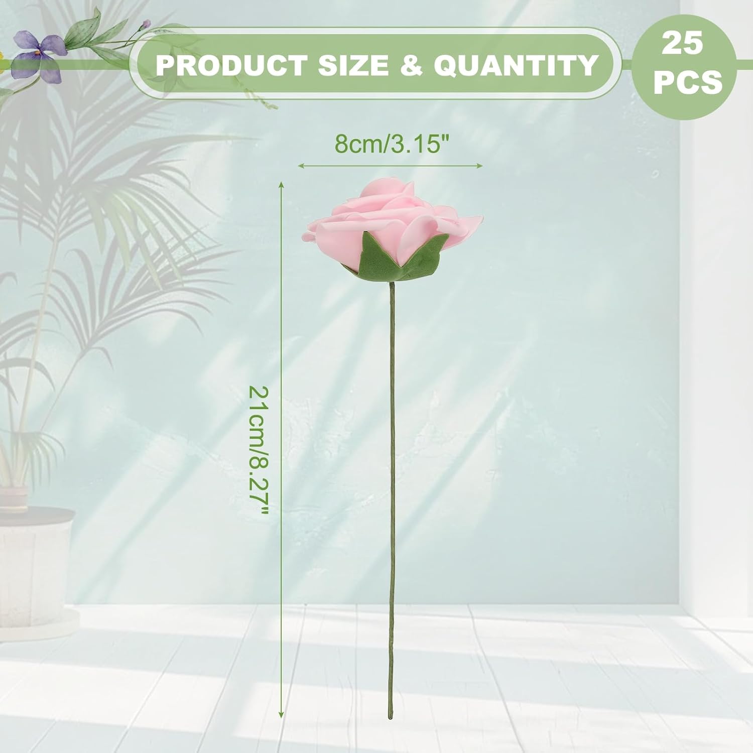 uxcell 50Pcs Fake Roses with Stems Pink 315 Inch