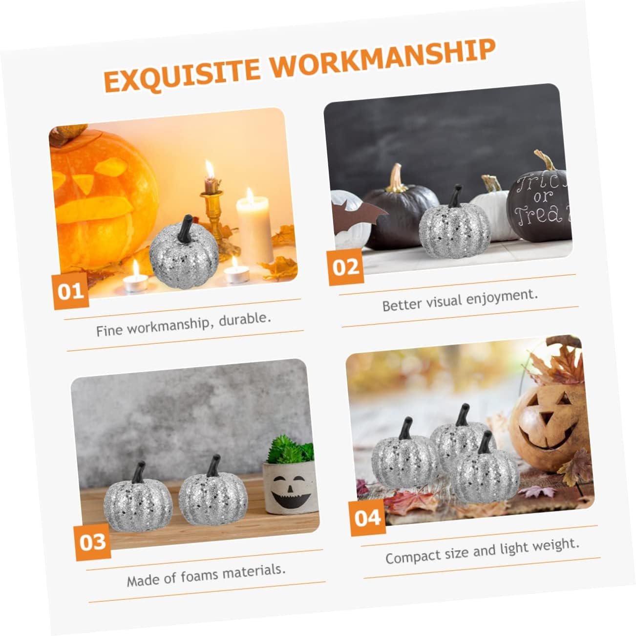 10pcs Foam Silver Glitter Pumpkins Artificial Fall Decor