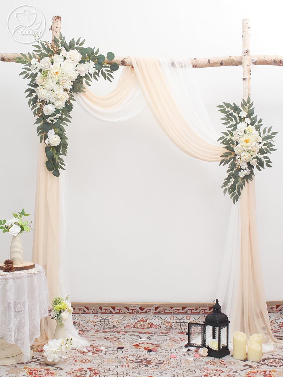 Odouzy Wedding Arch with Artificial Flowers and Drapes Set of 4