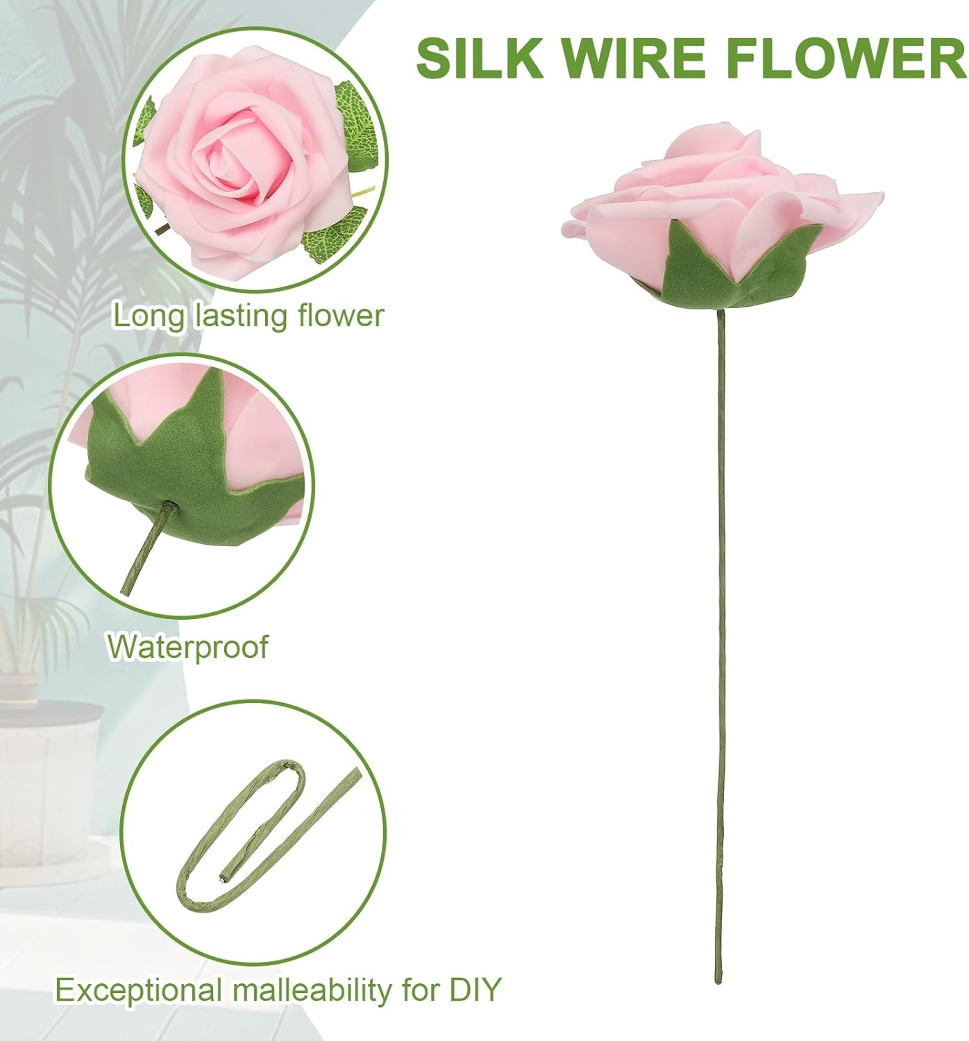 uxcell 50Pcs Fake Roses with Stems Pink 315 Inch