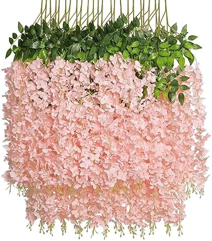 Pauwer Wisteria Hanging Flowers 24 Pack Blush Pink