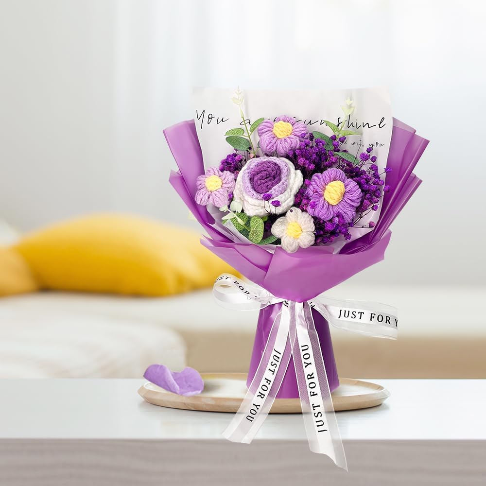 Handmade Crochet Flower Bouquet with Daisies and Gypsophila