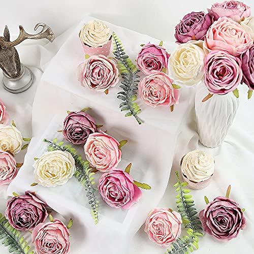 IPOPU Purple and Light Pink Dried Silk Roses 25PCS