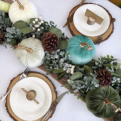 Winlyn 4 Pcs Assorted Velvet Pumpkins Decor