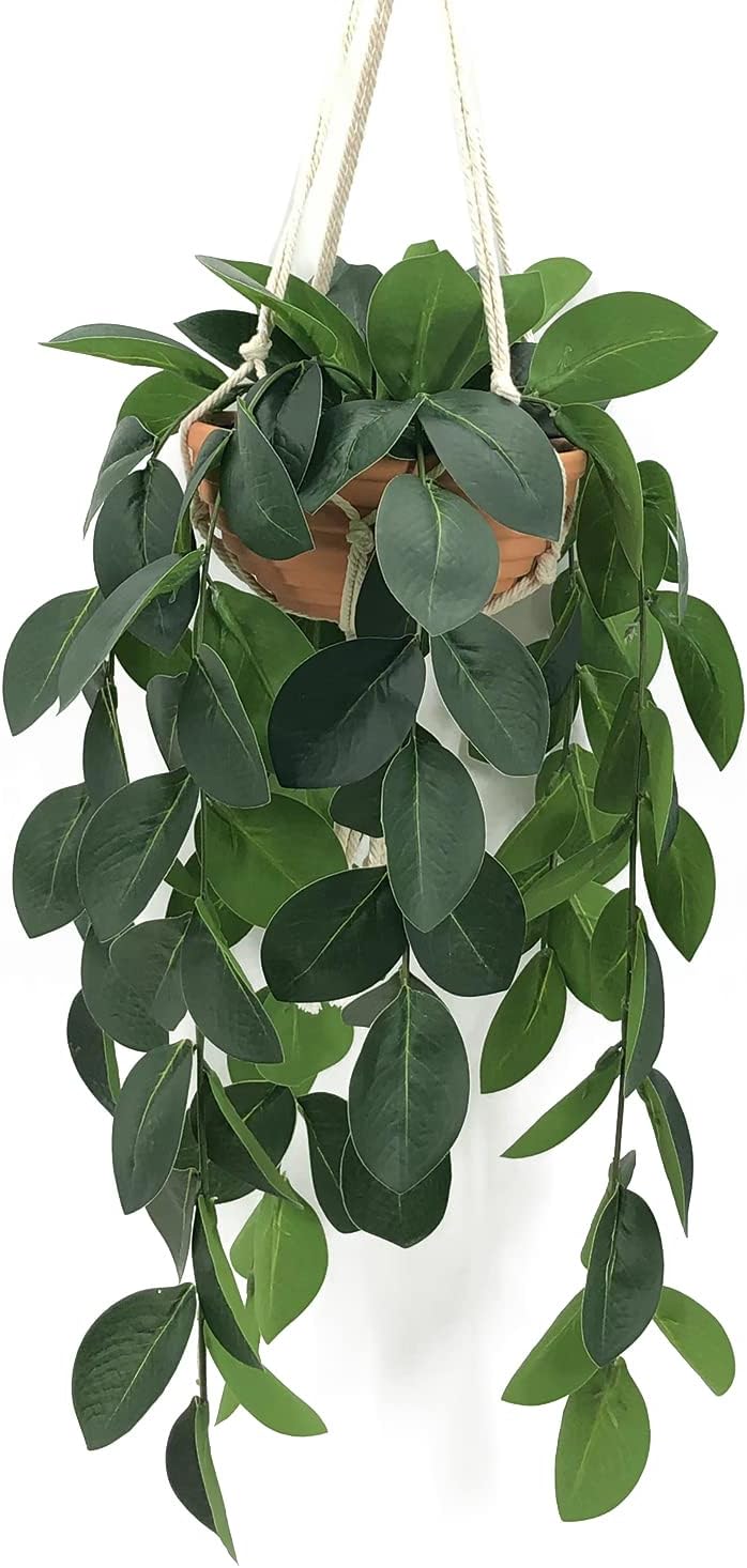 Hisow Artificial Hanging Plants with Clay Pot and Hook