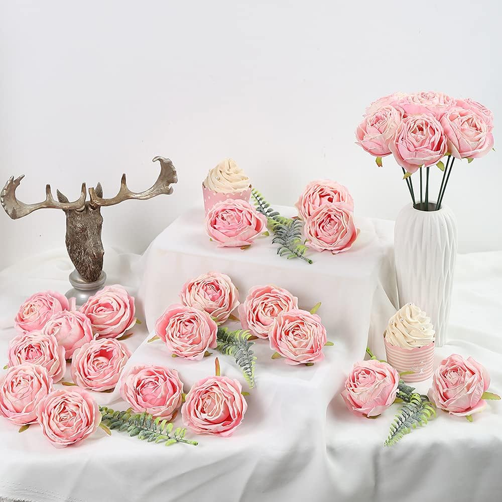IPOPU Pink Artificial Roses 25PCS with Stems