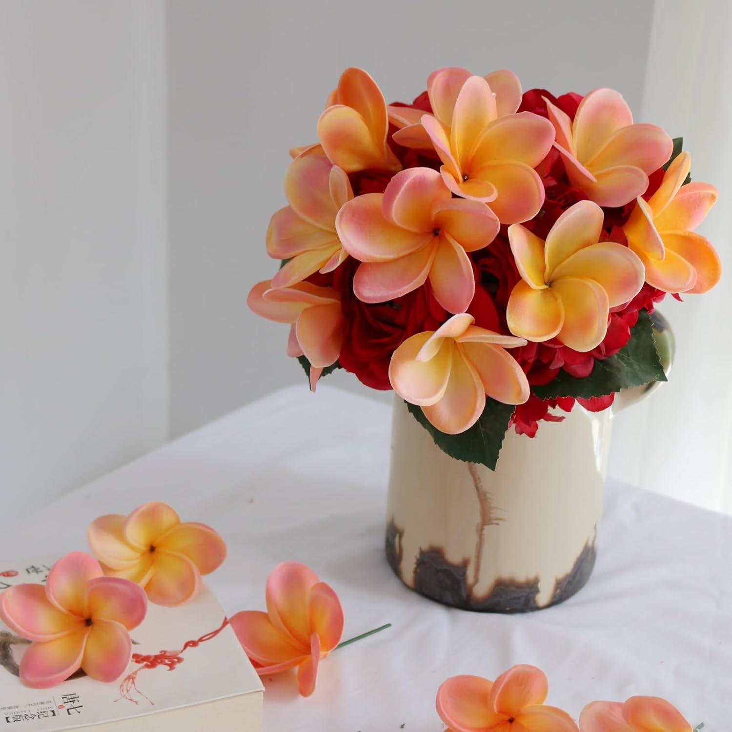 10PCS Real Touch Artificial Plumeria Flowers with Stem Apricot