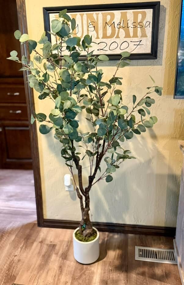 GarveeHome 5ft Artificial Eucalyptus Tree with White Planter and 50 LED Lights