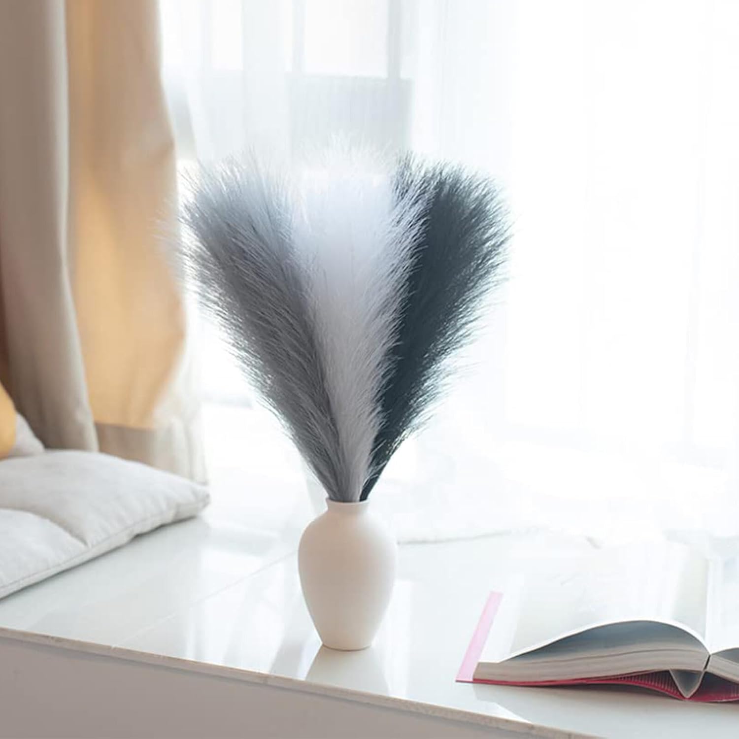 Moiitee 6 Pcs Pampas Grass Decor Black White Grey