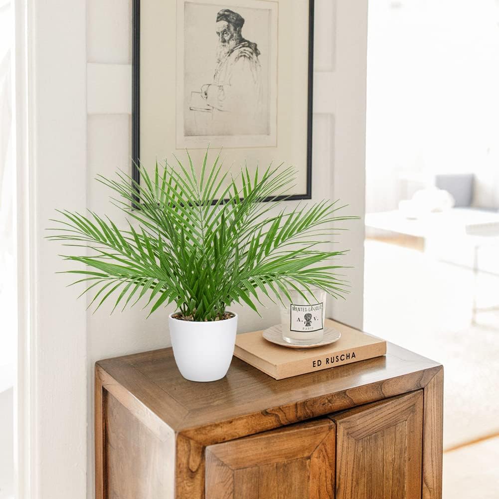 Briful Artificial Palm Plant 15 White Pot Indoor Decor