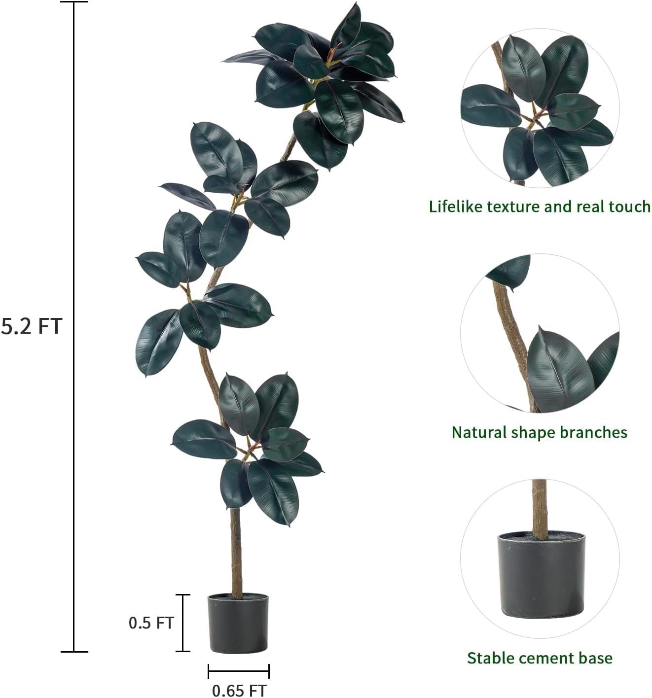 52ft Artificial Rubber Tree Faux Plants for Home Decor