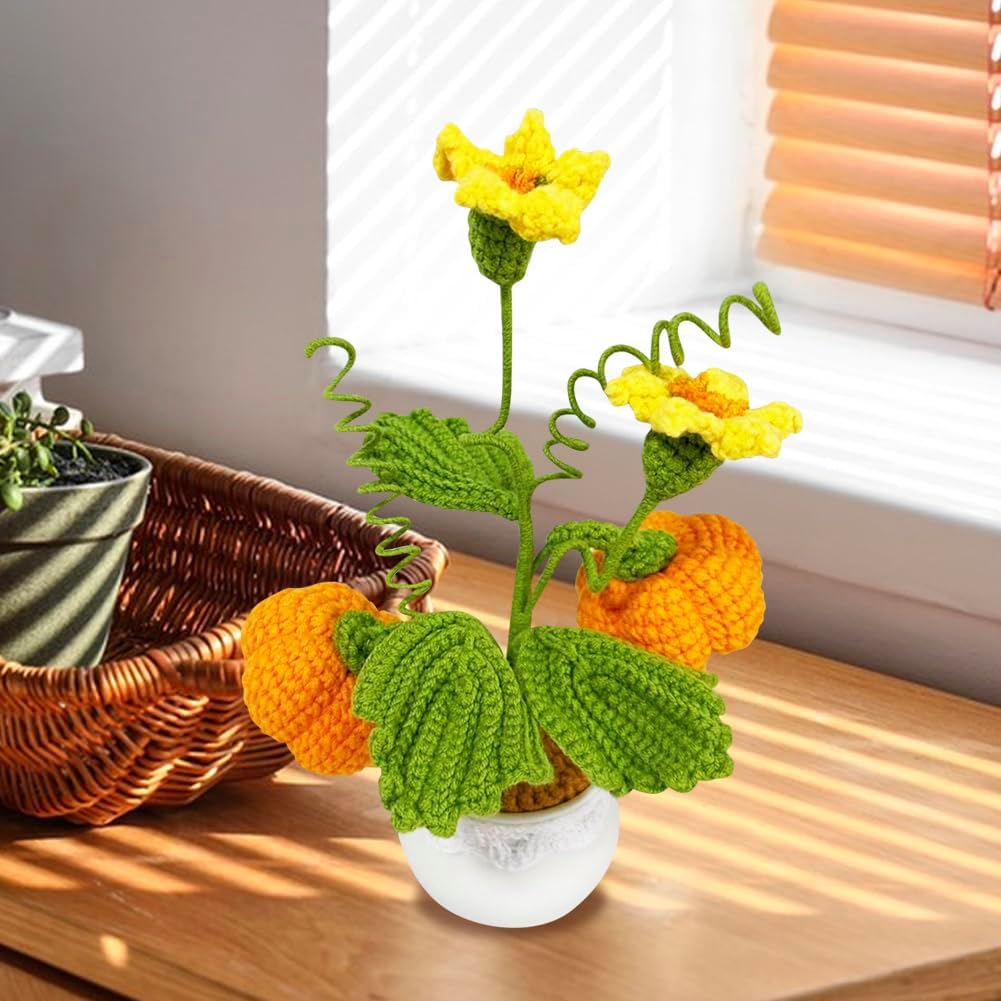 Magicherry Crochet Pumpkin Potted Plants Decor