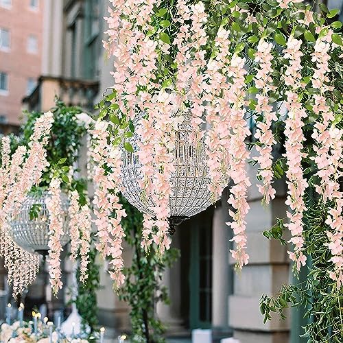 Pauwer Wisteria Hanging Flowers 24 Pack Blush Pink