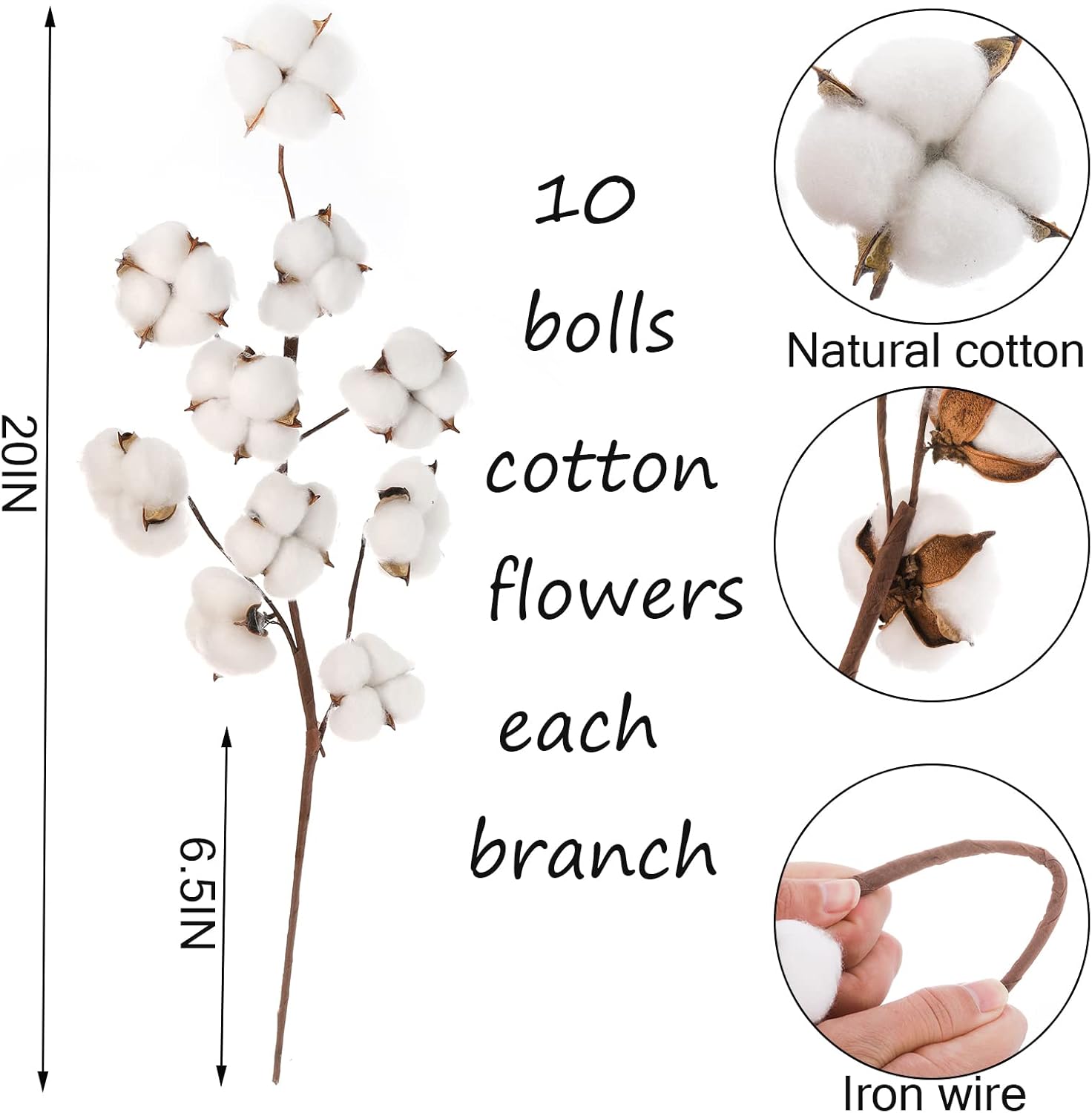 Cedilis 5 Pack Cotton Stems for Farmhouse Decor