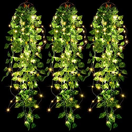 Mudder 3 Packs LED Artificial Hanging Plants with Lights