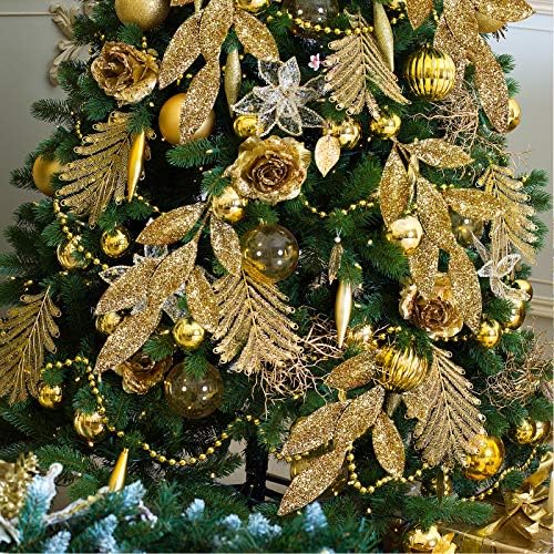 20 Pieces Gold Glitter Artificial Leaf Spray Picks 12 Inch Tall