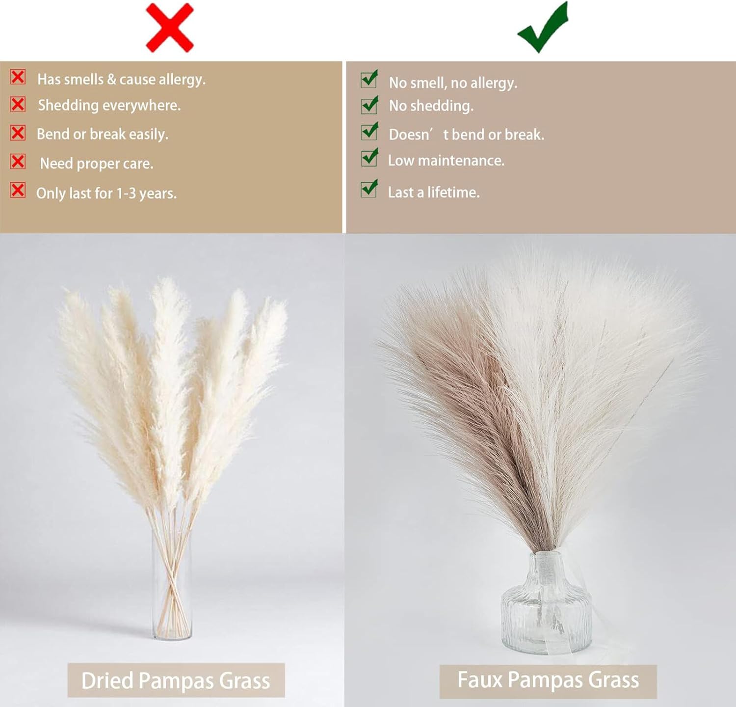 Moiitee 6 Pcs Pampas Grass Decor Black White Grey