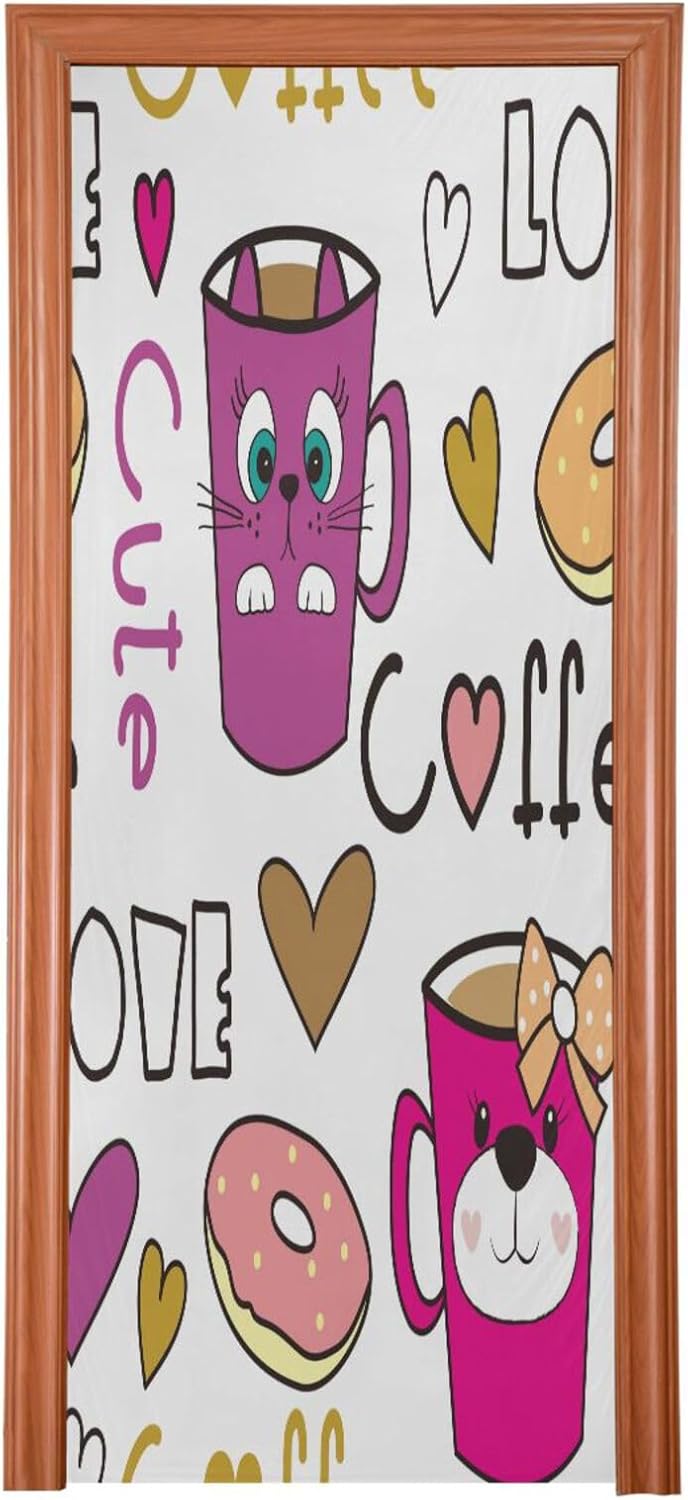 Susiyo Halloween Cat Door Cover Coffee Cups 32x79 in