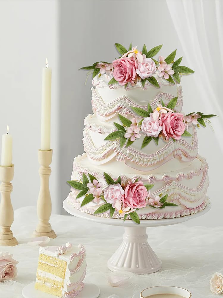 Keebgyy 3 Piece Rustic Wedding Cake Topper Flowers