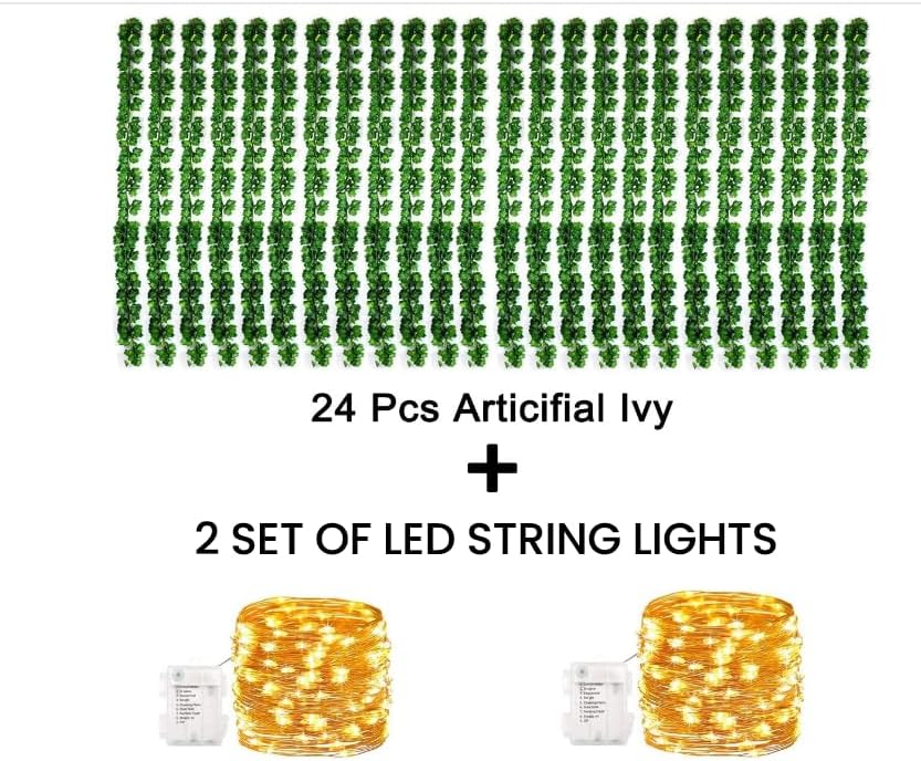 KASZOO 24Pack Artificial Ivy Garland with LED Lights