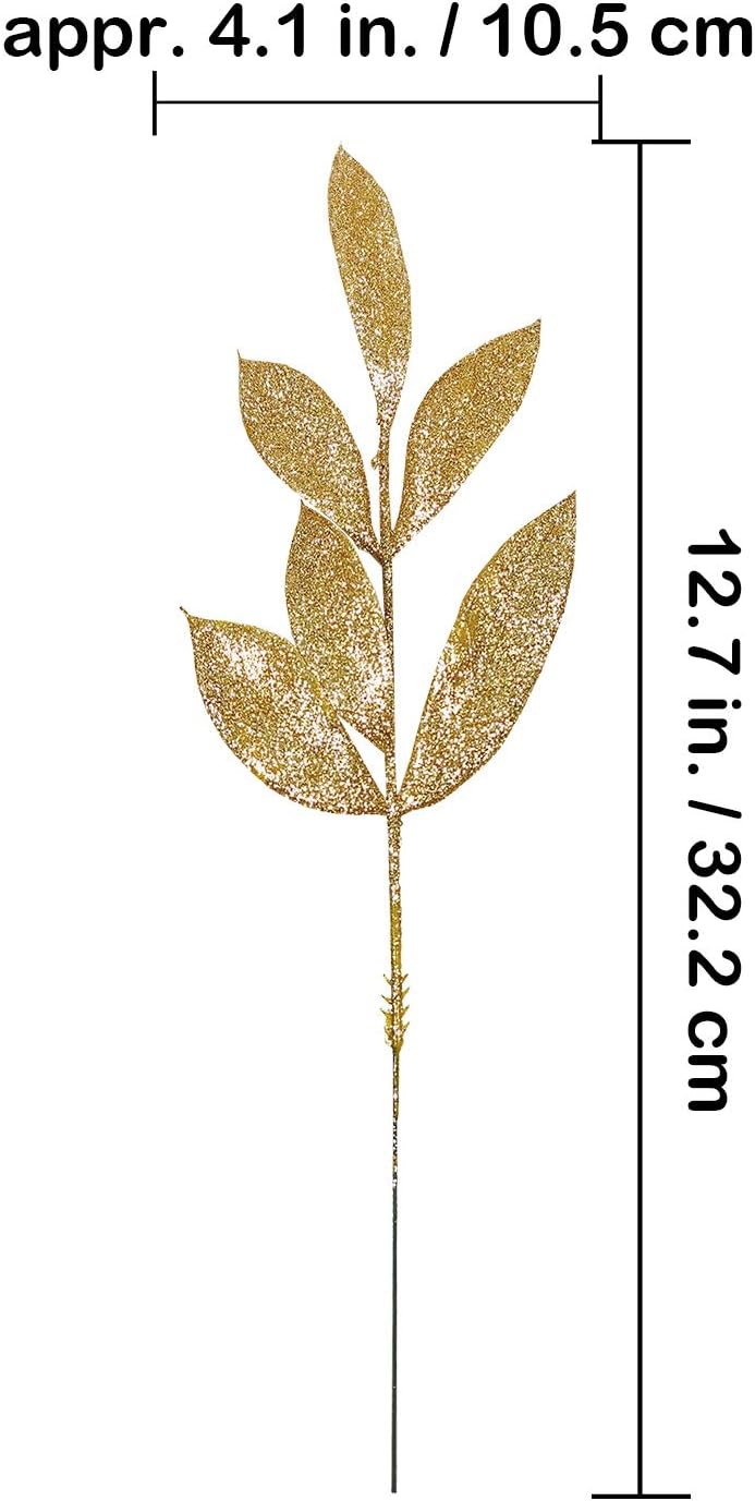 20 Pieces Gold Glitter Artificial Leaf Spray Picks 12 Inch Tall
