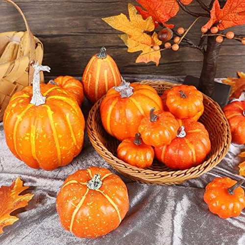 Winemana 12 Pcs Artificial Orange Pumpkins Fall Halloween Decor