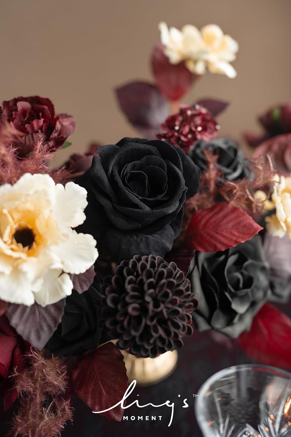 Lings Moment Moody Burgundy Black Artificial Flowers Set
