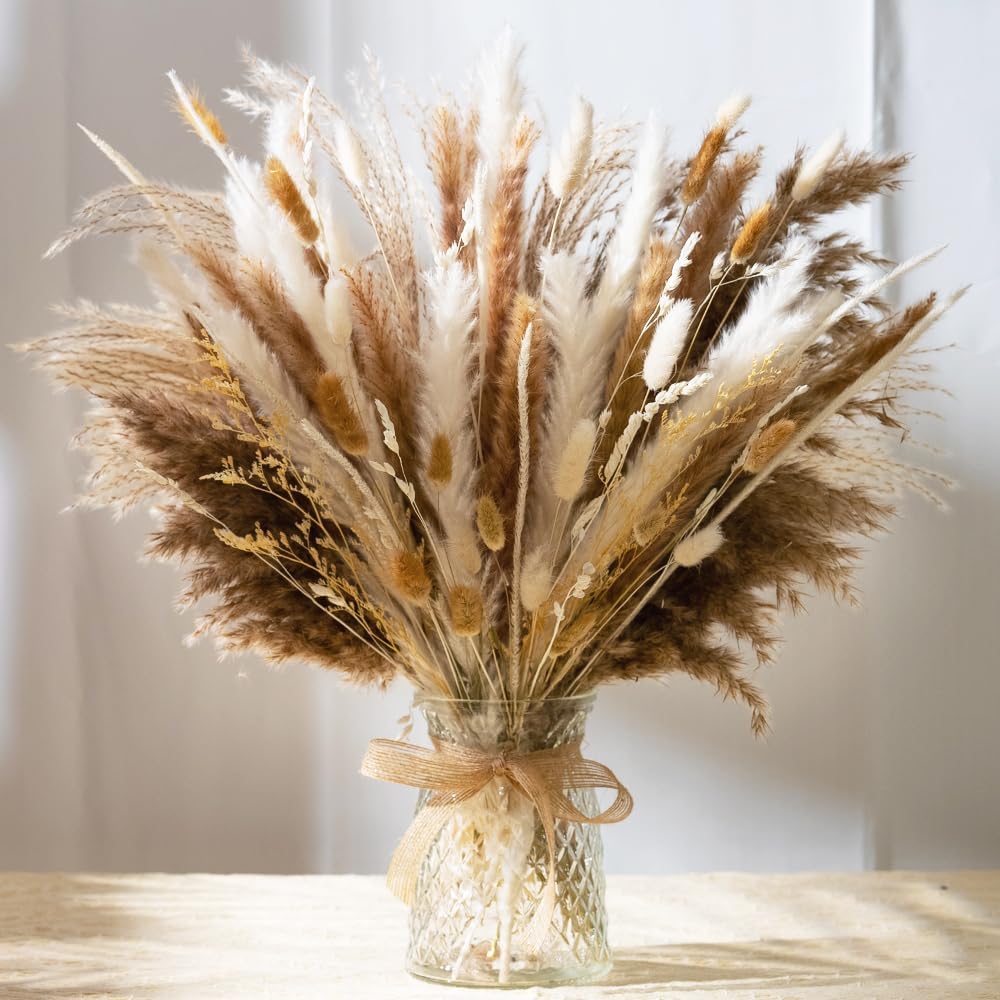 106pcs Dried Pampas Grass Bouquet with Vase