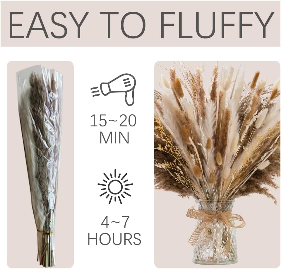 106pcs Dried Pampas Grass Bouquet with Vase