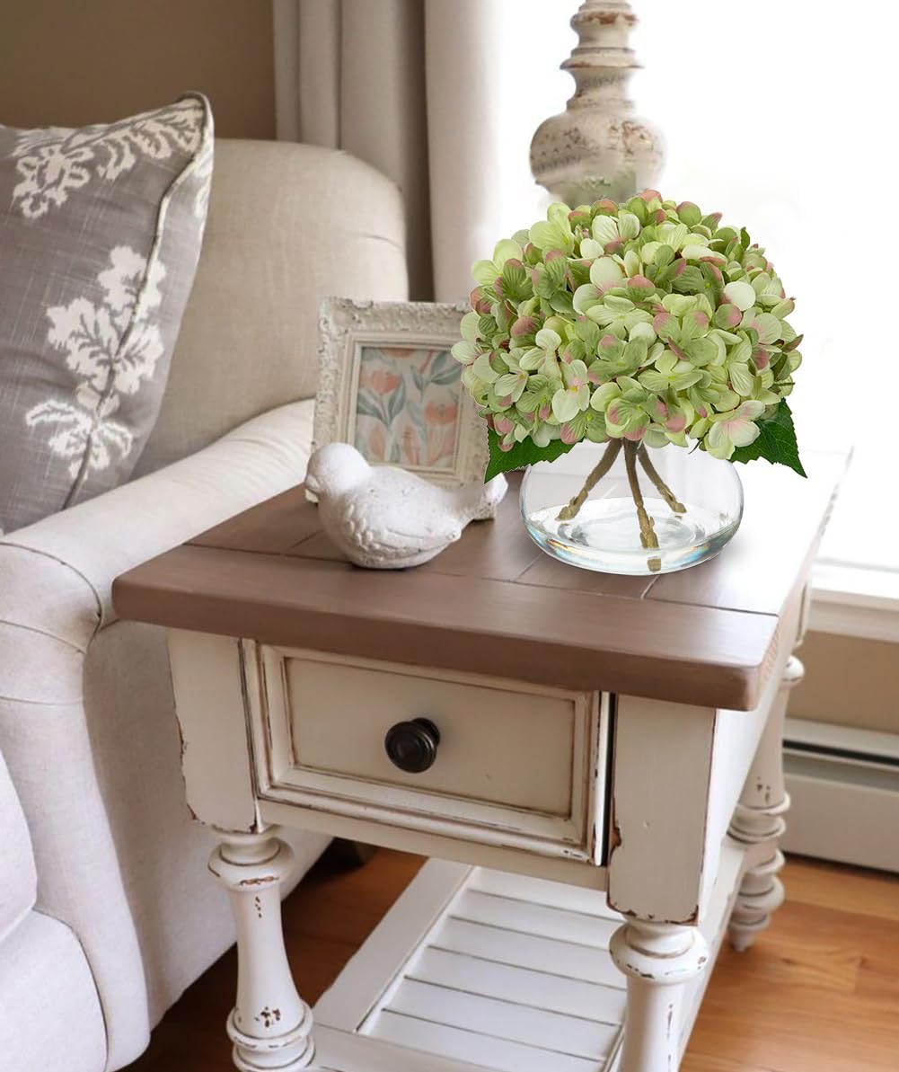 Hollyone Artificial Hydrangea with Glass Vase Decor
