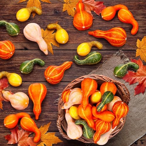 Geelin 24 Pcs Artificial Pumpkin Gourd Fall Decor Set