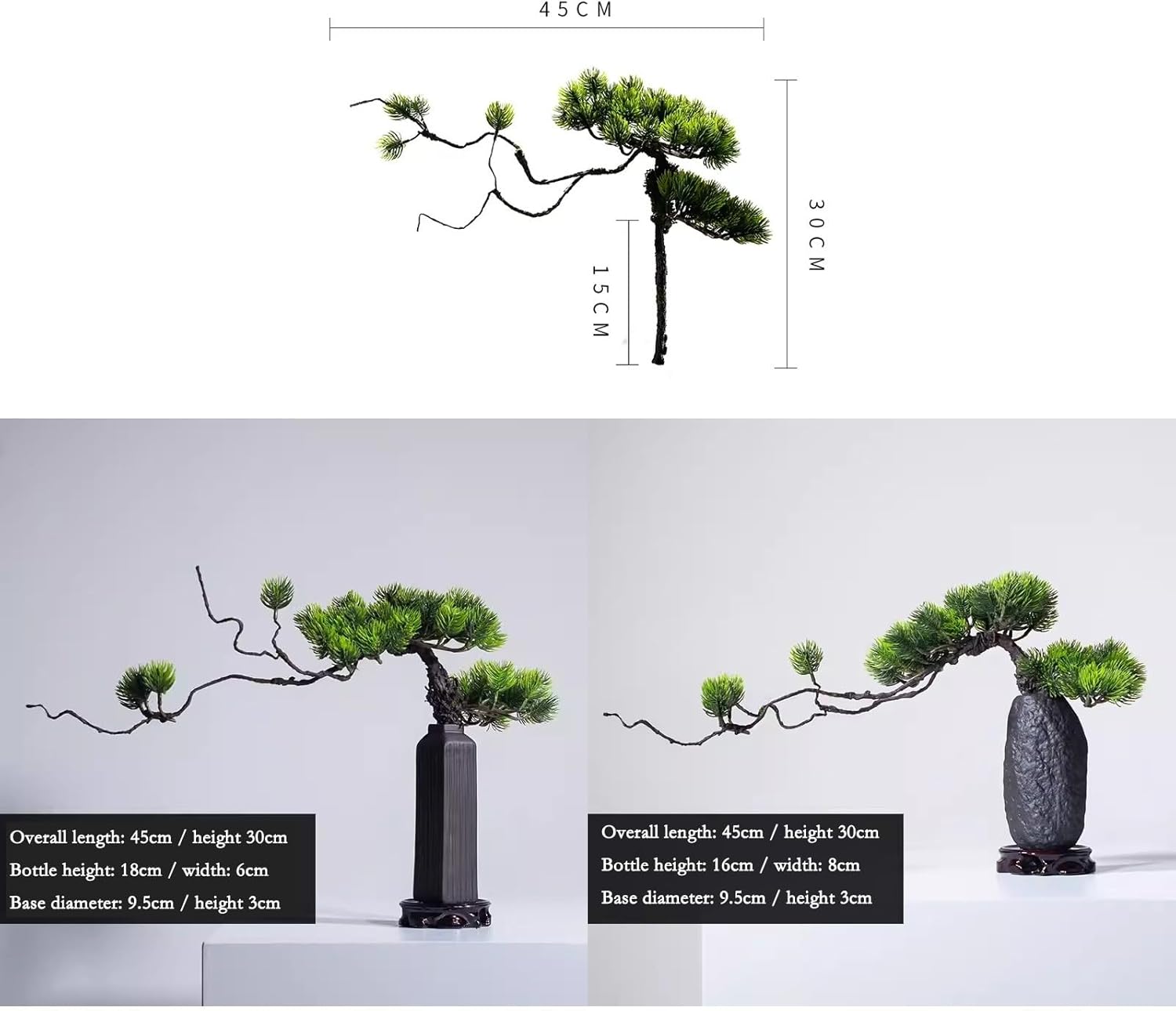 Faux Bonsai Tree with Colorful Ceramic Vase Set