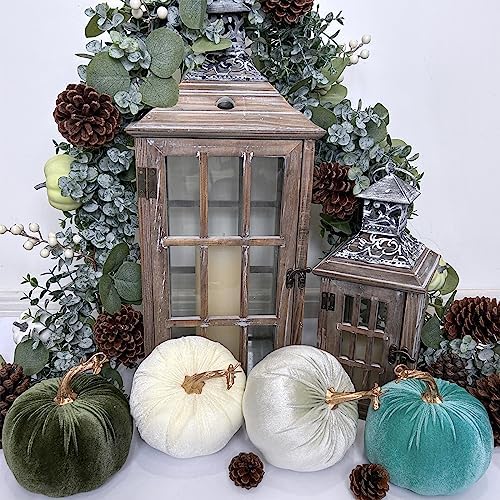 Winlyn 4 Pcs Assorted Velvet Pumpkins Decor