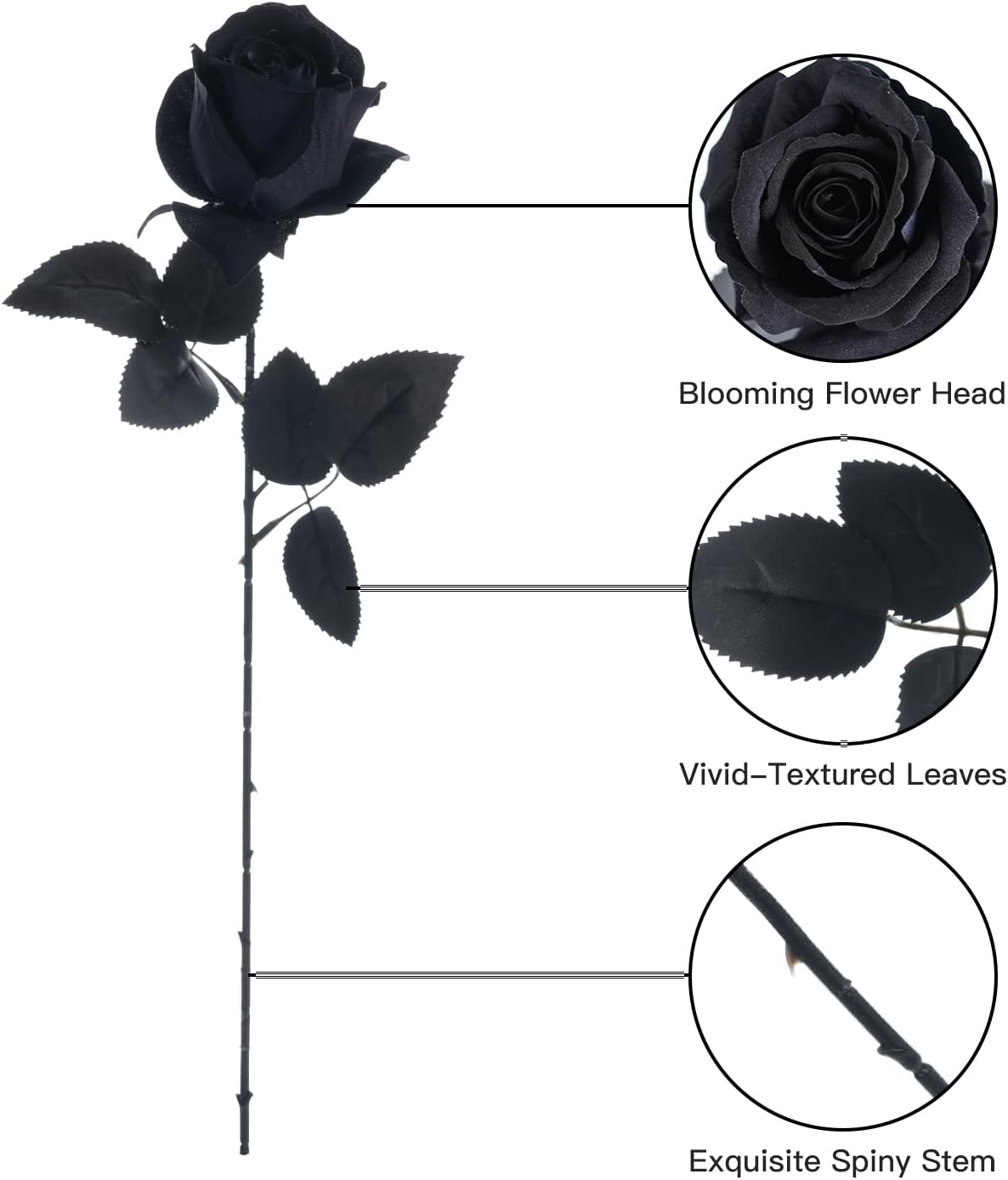 12 Pcs Black Roses Artificial Flowers with Long Stem
