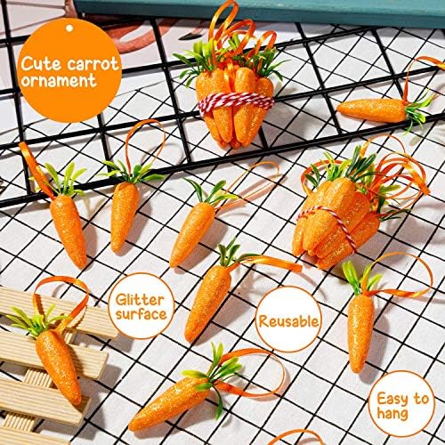 Easter Carrot Hanging Ornaments 12Pcs Glitter Artificial Carrots